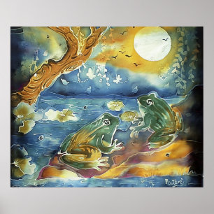 Affiches Grenouille au clair de lune peinture