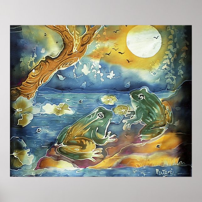 Affiches Grenouille au clair de lune peinture (Devant)