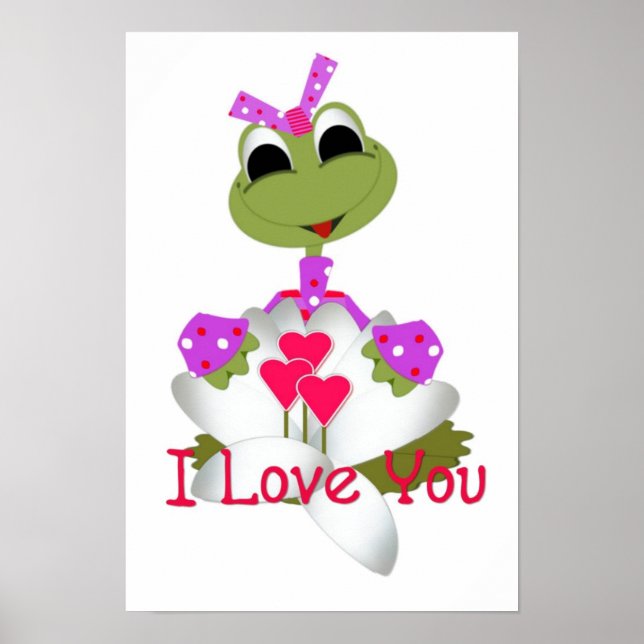Affiches Grenouille verte & Coeurs Je t'aime Imprimer (Devant)