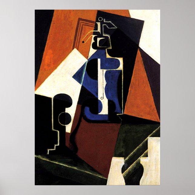 Affiches Gris - Bouteille Seltzer et verre (Devant)