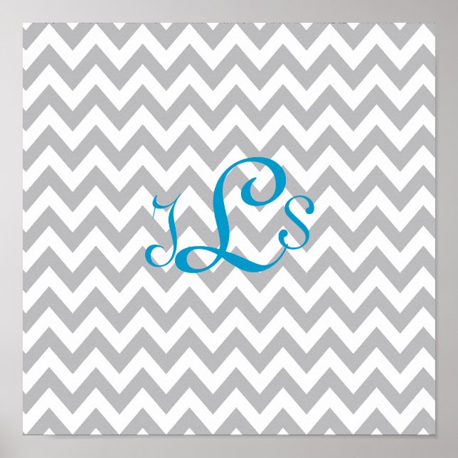 Affiches Gris et blanc Chevron Monogram Nursery Imprimer (Devant)