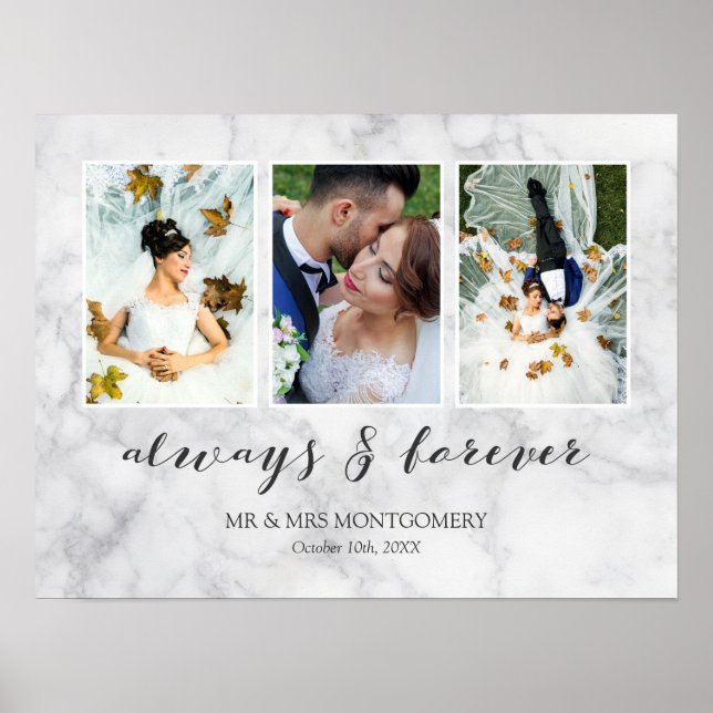 Affiches Gris Marbre Toujours & Forever Mariage Photo Colla (Devant)