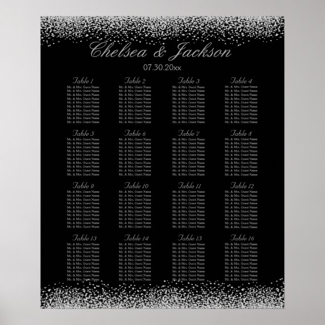 Affiches Gris noir et argent - 16 cartes de sièges (Devant)