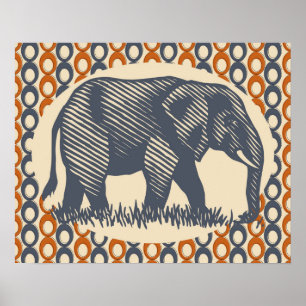 Affiches Gris orange d'éléphant vintage