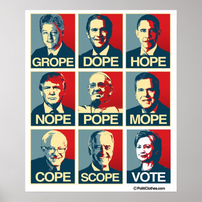 Affiches Grope Dope Hope Nope Pope Cope Portée Du Vote (Devant)
