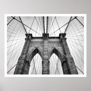 Affiches Gros plan du pont Brooklyn noir et blanc