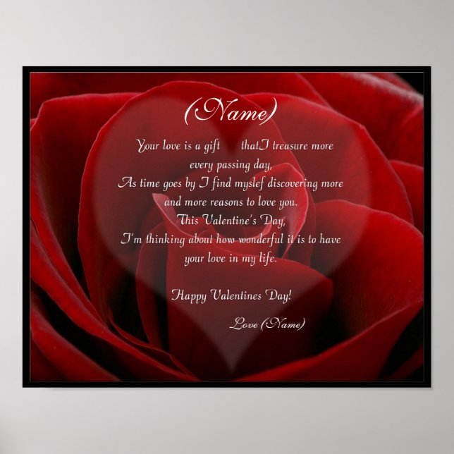 Affiches Grosse Rose rouge et coeur - Valentines sur mesure (Devant)