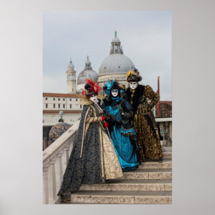Affiches Groupe sur un pont lors du carnaval, Venise
