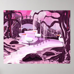 Affiches Grues dans le jardin coréen
