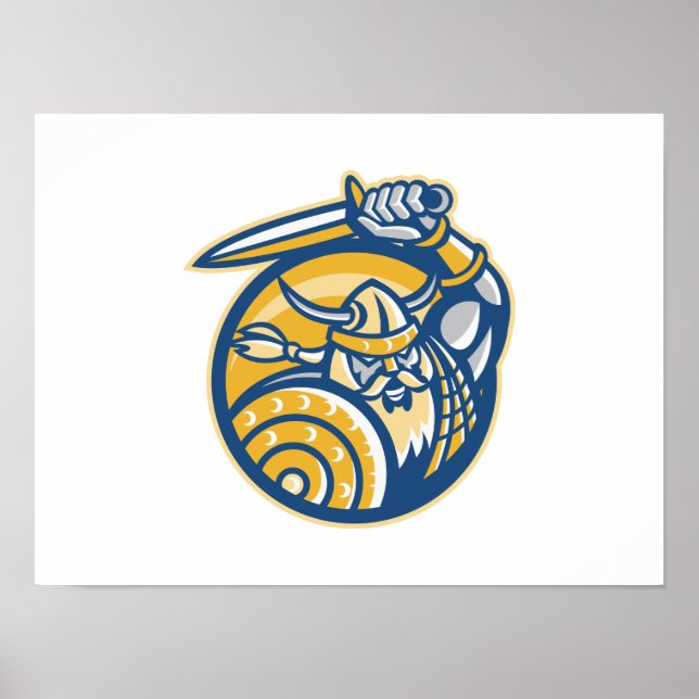 Affiches Guerrier Norse Viking Avec Épée Et Bouclier (Devant)