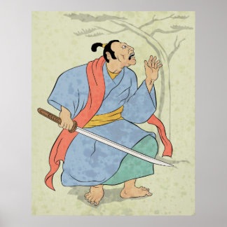 Affiches Guerrier samouraï avec imprimé en bois d'épée