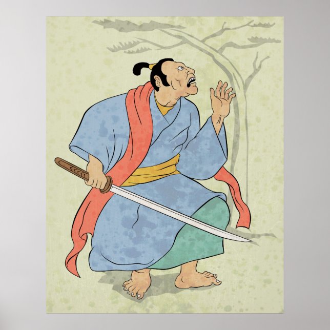 Affiches Guerrier samouraï avec imprimé en bois d'épée (Devant)