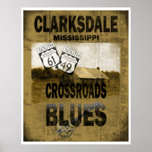 Affiches Guitare de Clarksdale Mississippi Crossroads Blues