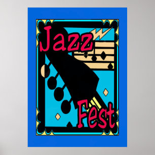 Affiches Guitare de Jazz Fest en bleu