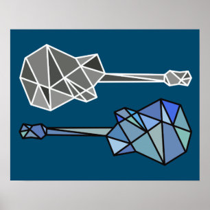 Affiches guitare géométrique moderne musique sur bleu