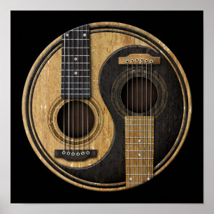 Affiches Guitares acoustiques anciennes et usées Yin Yang
