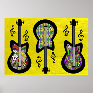 Affiches Guitares colorées Mardi Gras