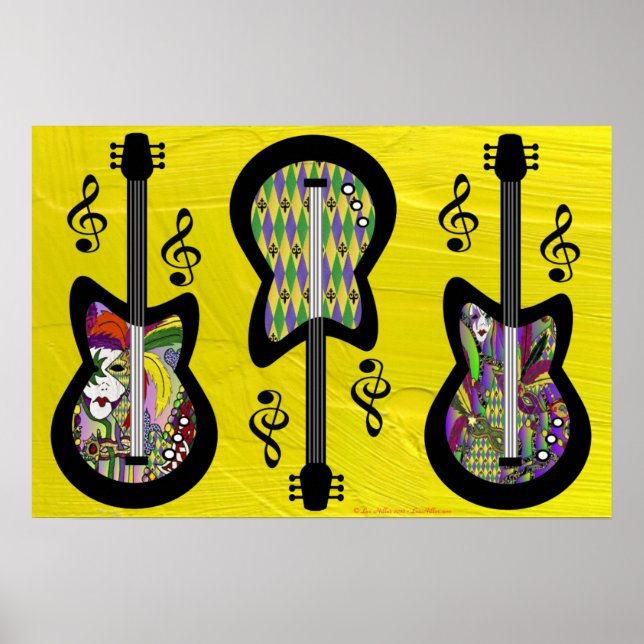 Affiches Guitares colorées Mardi Gras (Devant)