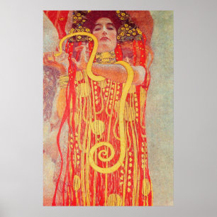 Affiches Gustav Klimt Femme Rouge Peinture de serpent en or