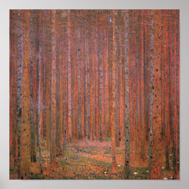 Affiches Gustav Klimt Fir Forêt Tannenwald Arbres rouges (Devant)