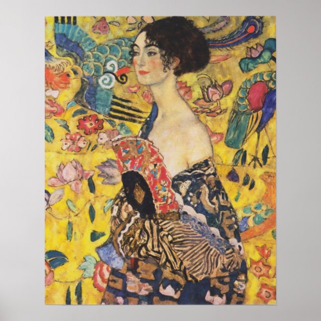 Affiches Gustav Klimt Lady With Fan Art Nouveau Painting (Devant)