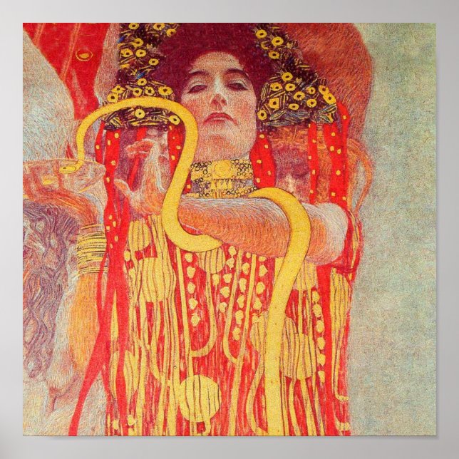 Affiches Gustav Klimt Red Woman Gold Snake Painting (Devant)