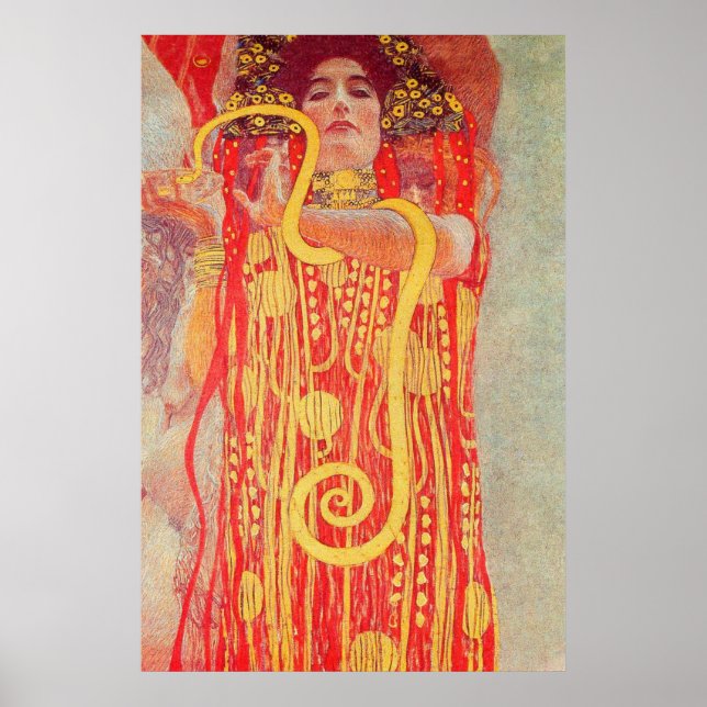 Affiches Gustav Klimt Red Woman Gold Snake Peinture (Devant)