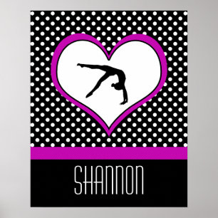 Affiches Gymnastique rose Polka-Dot avec coeur