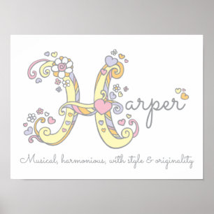 Affiches H monogramme art Harper filles nom signifiant affi