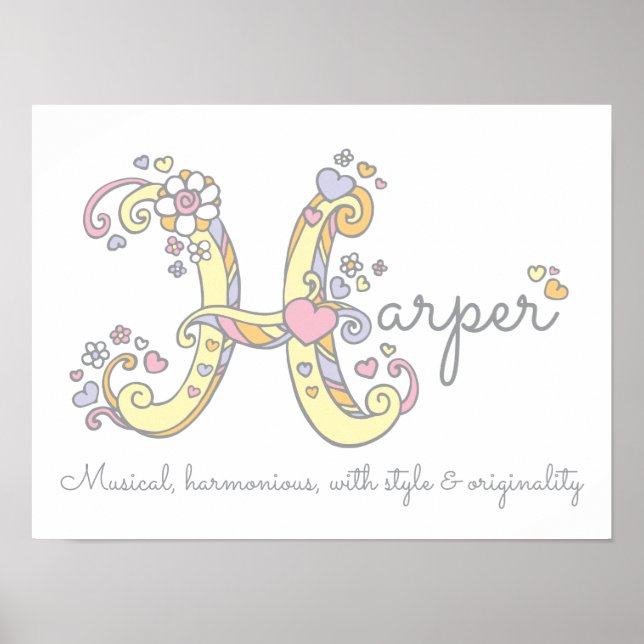 Affiches H monogramme art Harper filles nom signifiant affi (Devant)