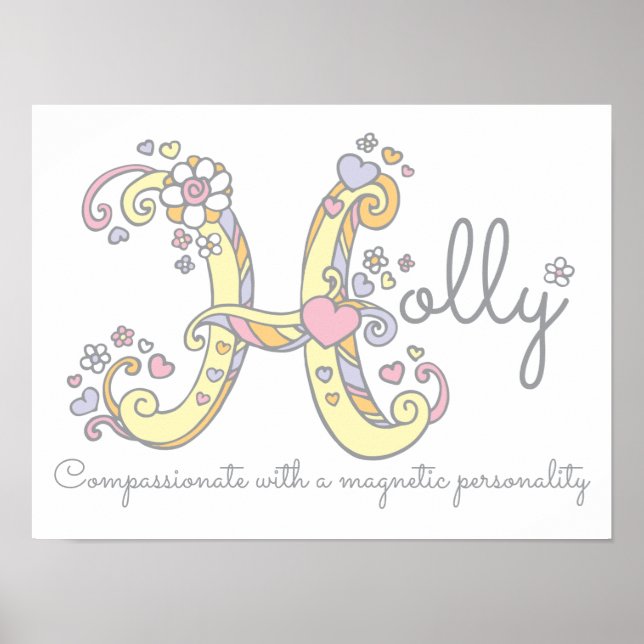 Affiches H monogramme art Holly filles nom signifiant affic (Devant)