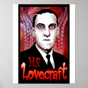 Affiches H.P. Portrait de Lovecraft (rouge)