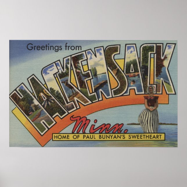 Affiches Hackensack, Minnesota - Scènes de grandes lettres (Devant)