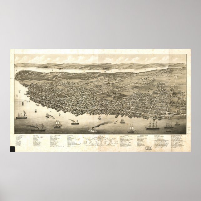 Affiches Halifax Nouvelle-Écosse 1879 Carte panoramique ant (Devant)