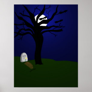 Affiches Halloween cimetière avec chauve-souris