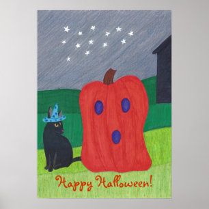 Affiches Halloween Citrouille Fantôme et Chat Sorc