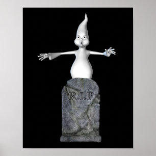 Affiches Halloween joli fantôme effrayant et pierre tombale