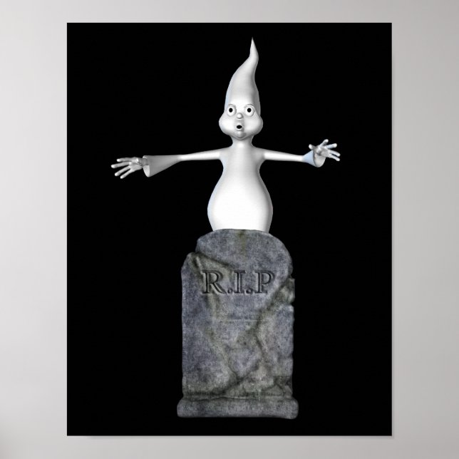 Affiches Halloween joli fantôme effrayant et pierre tombale (Devant)