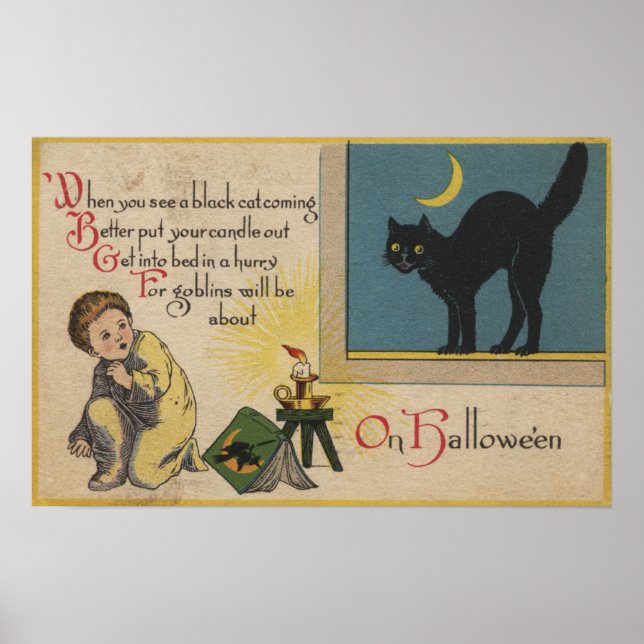Affiches Halloween SalutationChat noir (Devant)