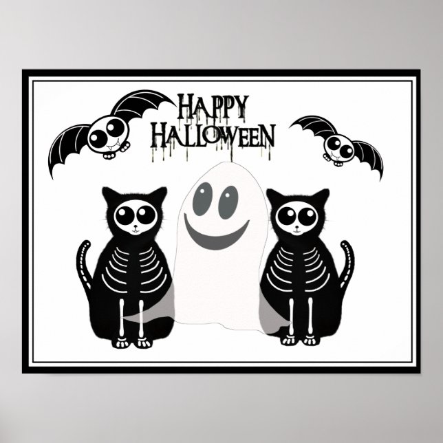 Affiches Halloween Squelette Animaux Gang (Devant)