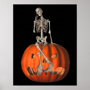 Affiches Halloween Squelette Sur Jack-o'-lantern Citrouille