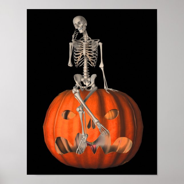 Affiches Halloween Squelette Sur Jack-o'-lantern Citrouille (Devant)