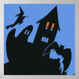 Affiches Halloween vintage, effrayante Maison hantée et sor