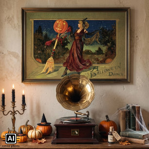Affiches Halloween vintage, jolie sorcière dansante
