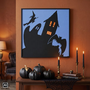 Affiches Halloween vintage, maison hantée effrayante et sor