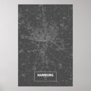 Affiches Hambourg, Allemagne (blanc sur noir)