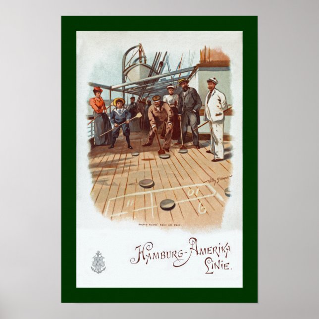 Affiches Hambourg-Amerika ~ SS Graf Waldersee ~Shuffleboard (Devant)