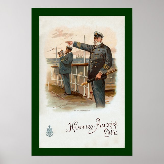 Affiches Hambourg-Amerika ~ SS Waldersee ~ Officiers de nav (Devant)