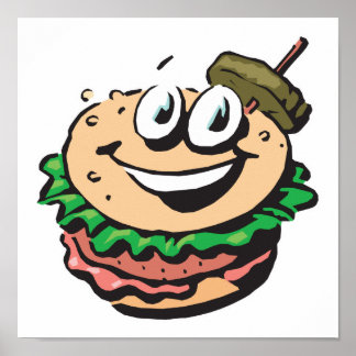 Affiches hamburger visage heureux
