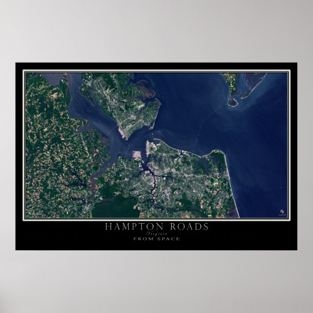 Affiches Hampton Roads Virginia De L'Espace Carte Satellite (Devant)